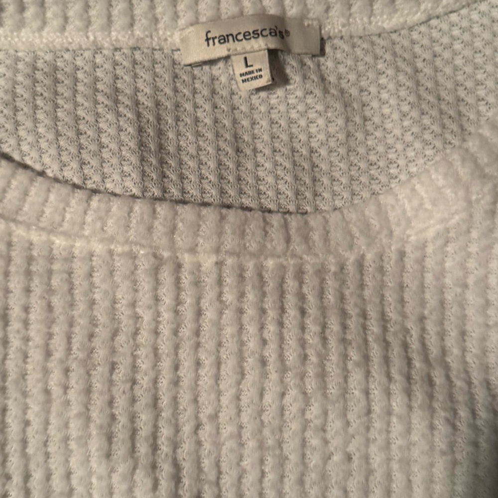 White and grey Francesca’s knit sweater